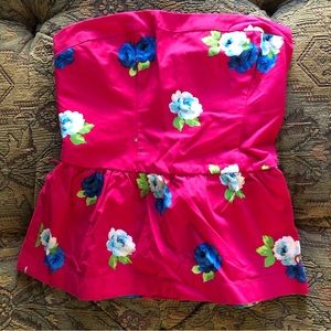 Gilly Hicks Corset/Bustier-Style Strapless Top Size M Hot Pink w/ Flowers